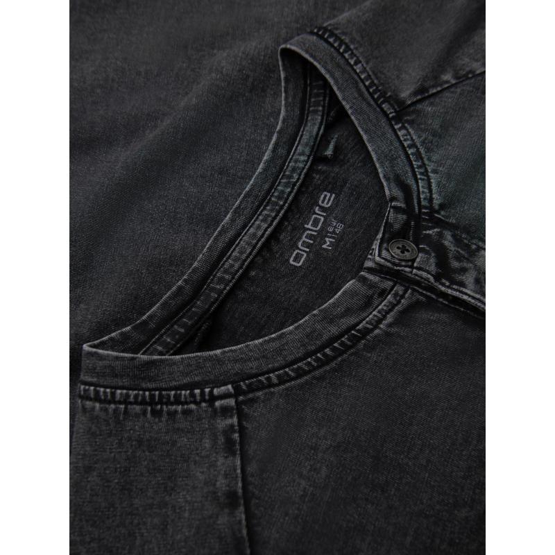 Pánské tričko s efektem vyprání a knoflíky u výstřihu – černé V1 OM-TSWT-0150