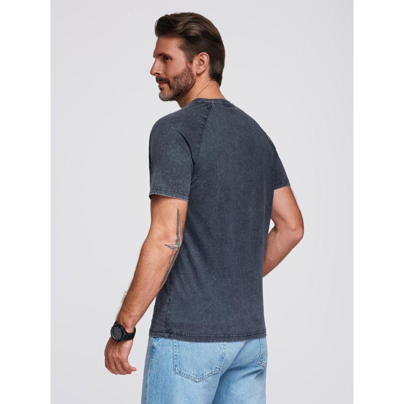 Pánské tričko s efektem vyprání a knoflíky u výstřihu – tmavě modré V2 OM-TSWT-0150