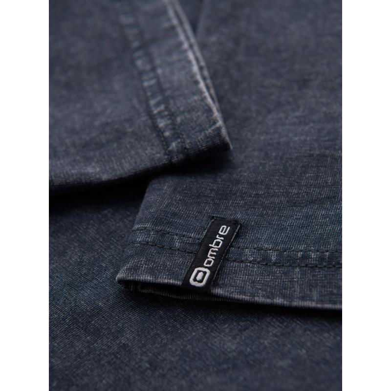 Pánské tričko s efektem vyprání a knoflíky u výstřihu – tmavě modré V2 OM-TSWT-0150