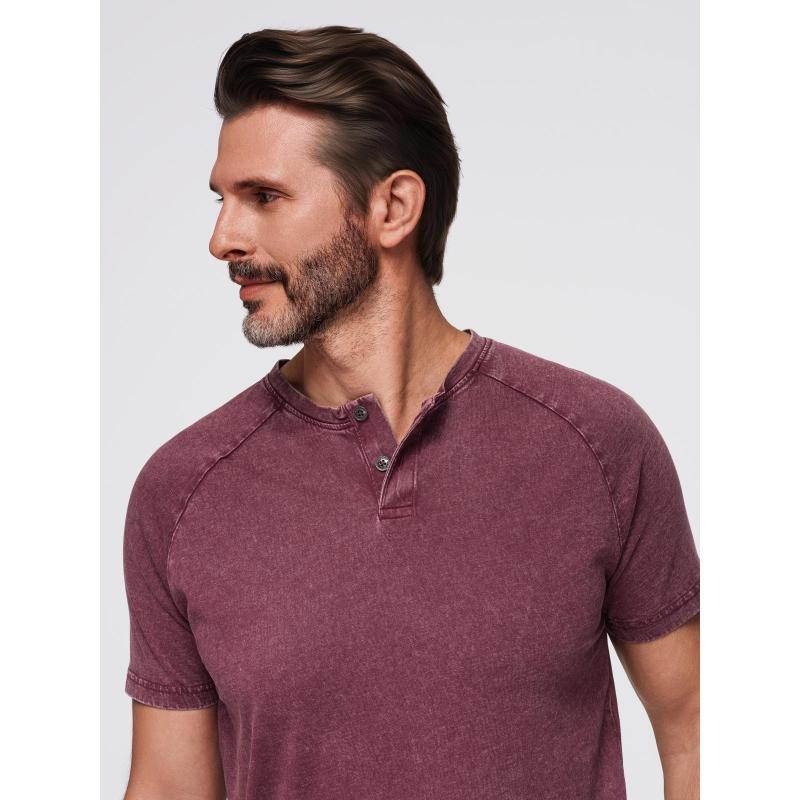 Férfi póló mosott hatású anyaggal és gombokkal a nyakkivágásnál – fekete V1 OM-TSWT-0150