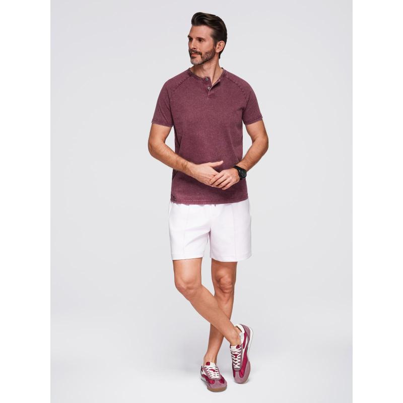 Férfi póló mosott hatású anyaggal és gombokkal a nyakkivágásnál – fekete V1 OM-TSWT-0150