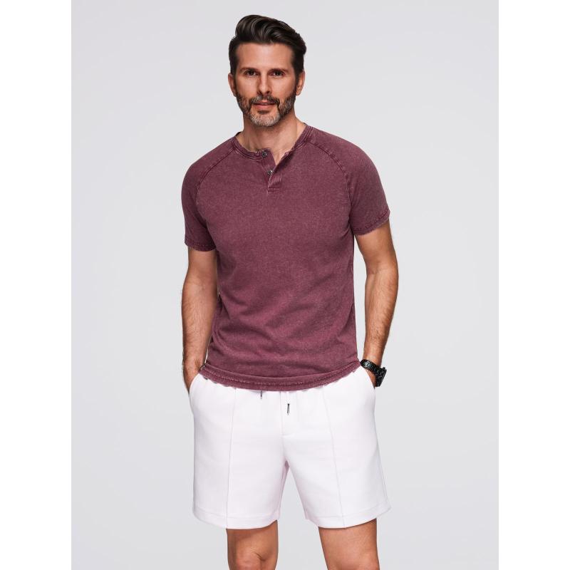 Férfi póló mosott hatású anyaggal és gombokkal a nyakkivágásnál – fekete V1 OM-TSWT-0150