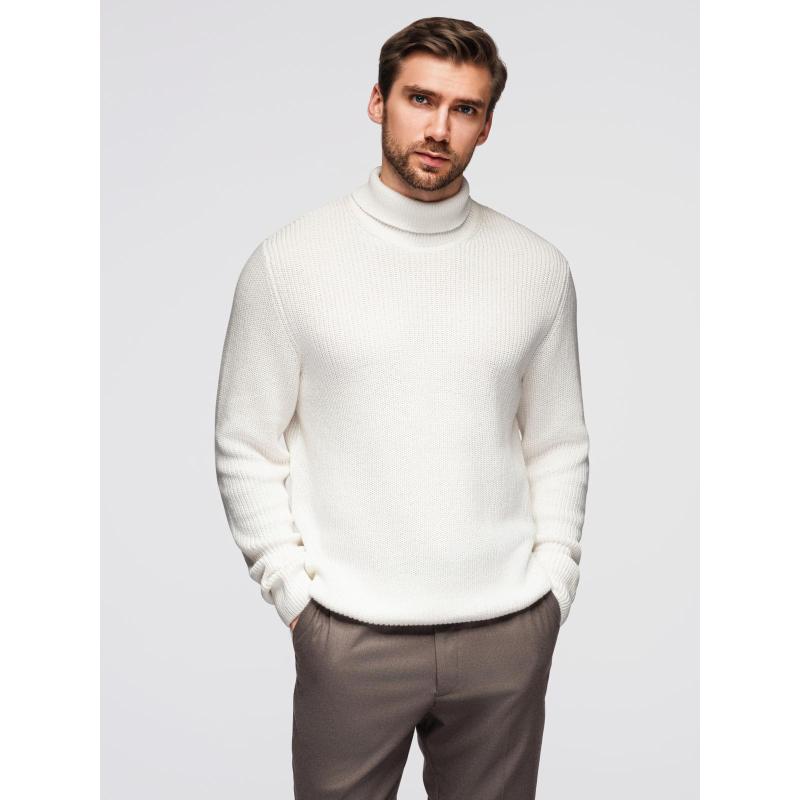 Klasszikus férfi pamut pulóver garbóval – fehér V3 OM-SWTN-0162