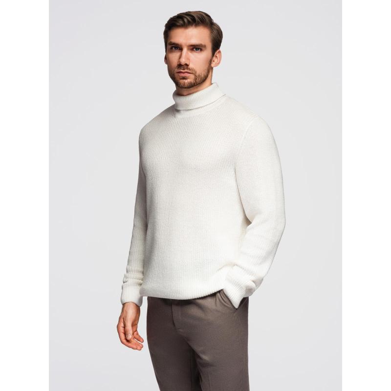 Klasszikus férfi pamut pulóver garbóval – fehér V3 OM-SWTN-0162