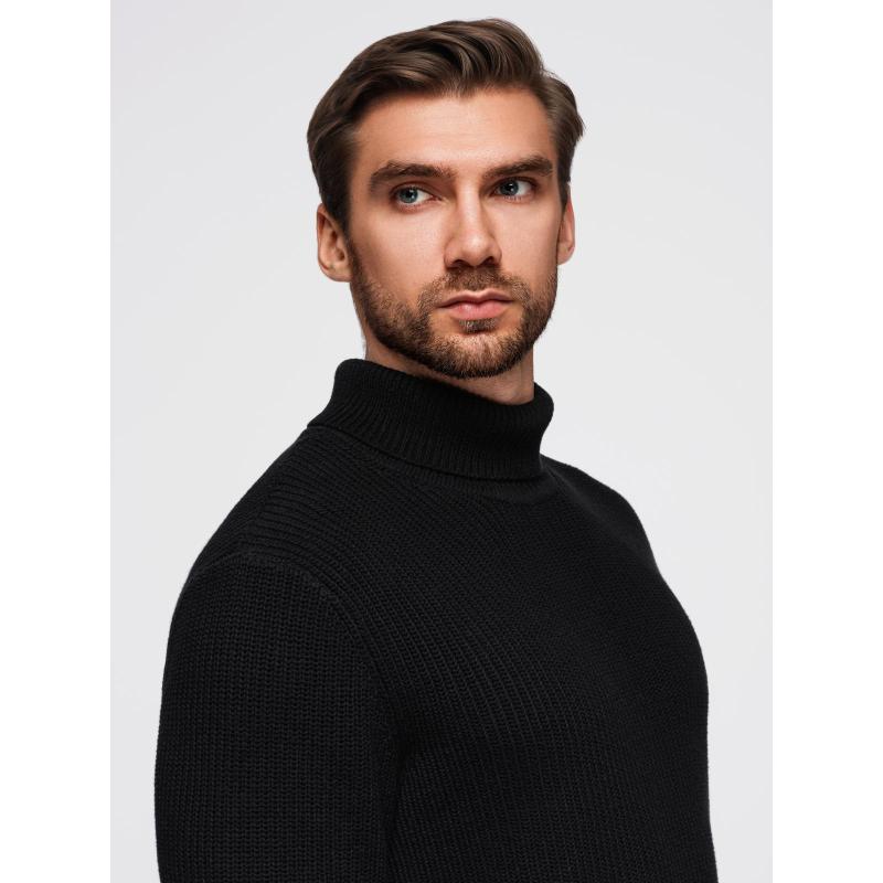 Klasszikus férfi pamut pulóver rolós nyakkivágással – fekete V4 OM-SWTN-0162