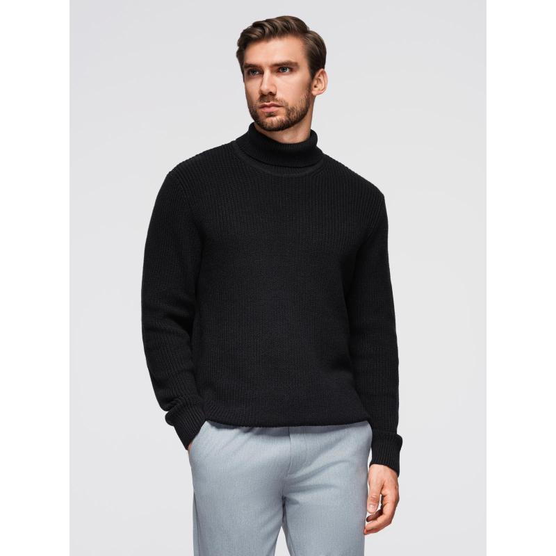 Klasszikus férfi pamut pulóver rolós nyakkivágással – fekete V4 OM-SWTN-0162