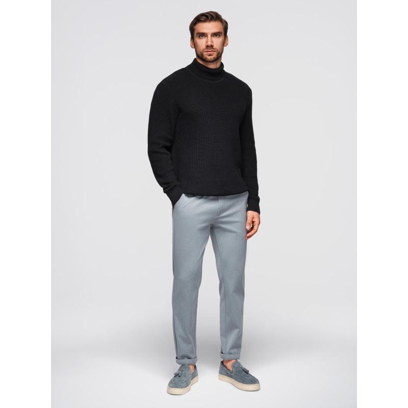 Klasszikus férfi pamut pulóver rolós nyakkivágással – fekete V4 OM-SWTN-0162