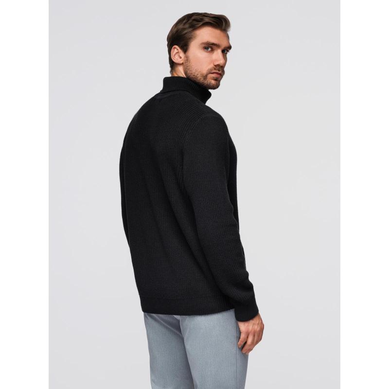 Klasszikus férfi pamut pulóver rolós nyakkivágással – fekete V4 OM-SWTN-0162