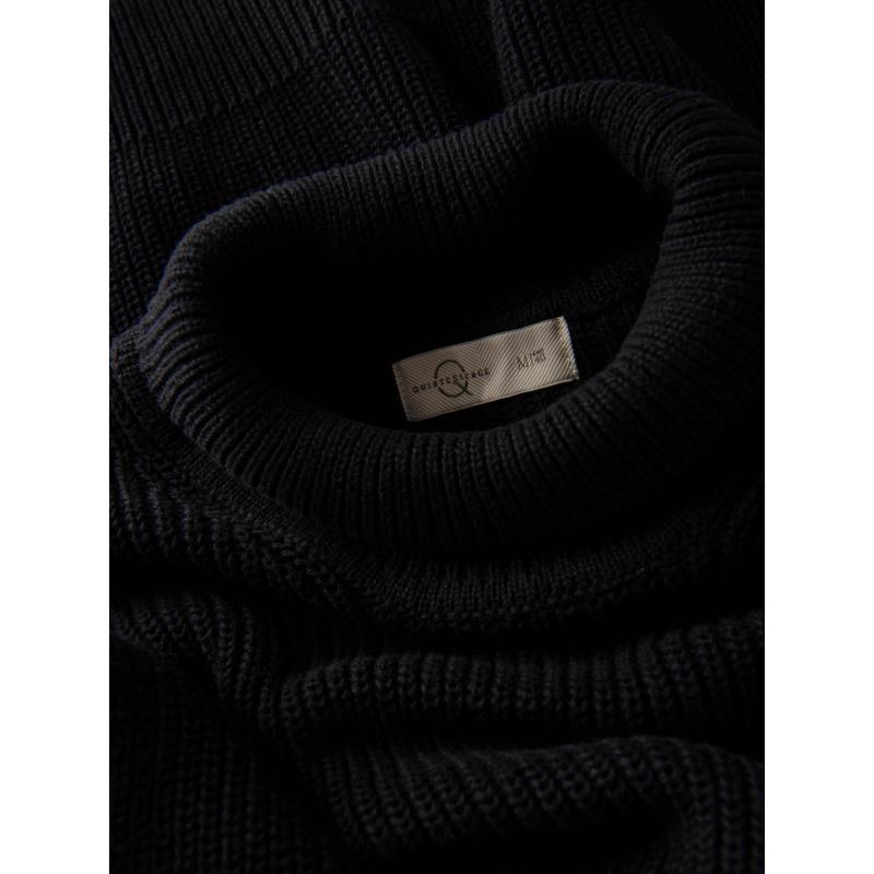 Klasszikus férfi pamut pulóver rolós nyakkivágással – fekete V4 OM-SWTN-0162