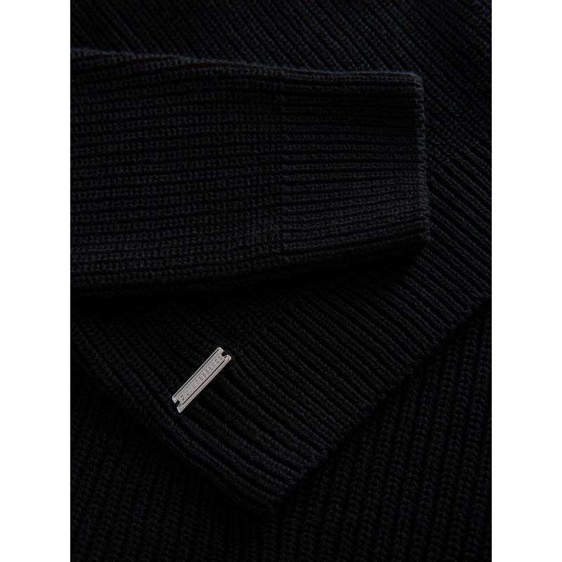 Klasszikus férfi pamut pulóver rolós nyakkivágással – fekete V4 OM-SWTN-0162