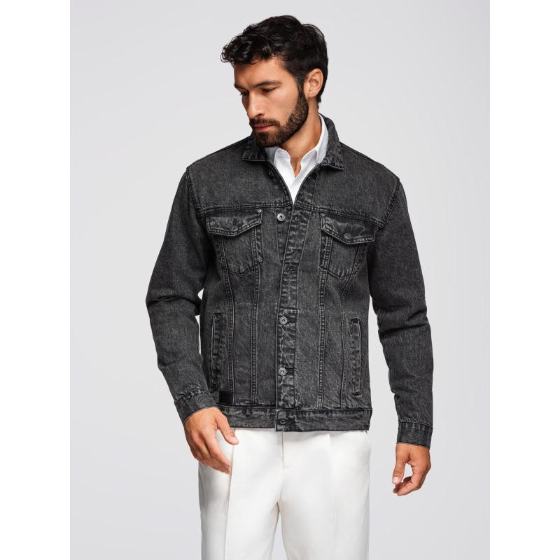 Pánská džínová bunda katana s efektem vyprání – černá V3 OM-JADJ-0219