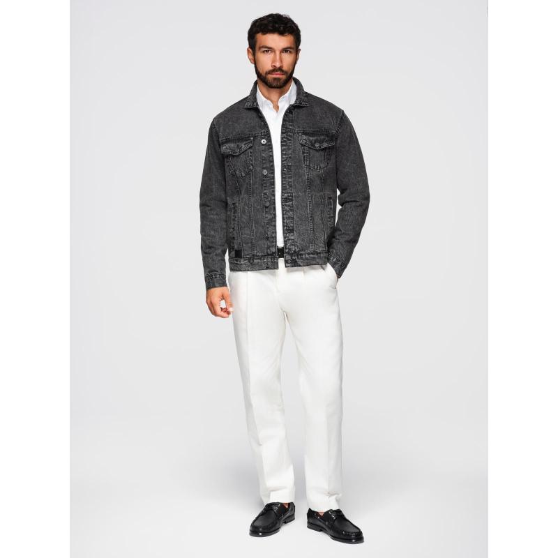 Pánská džínová bunda katana s efektem vyprání – černá V3 OM-JADJ-0219