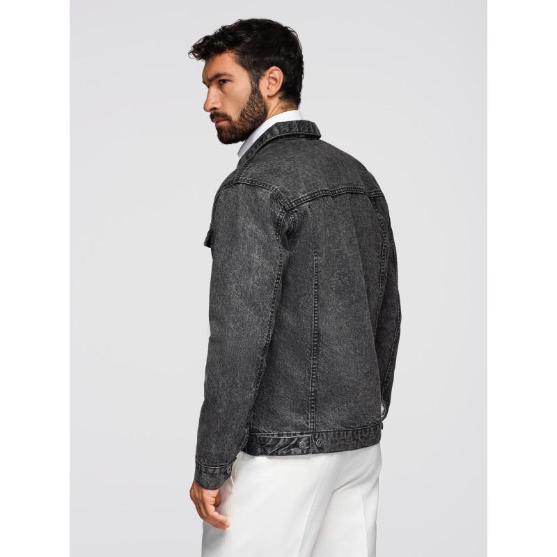 Pánská džínová bunda katana s efektem vyprání – černá V3 OM-JADJ-0219