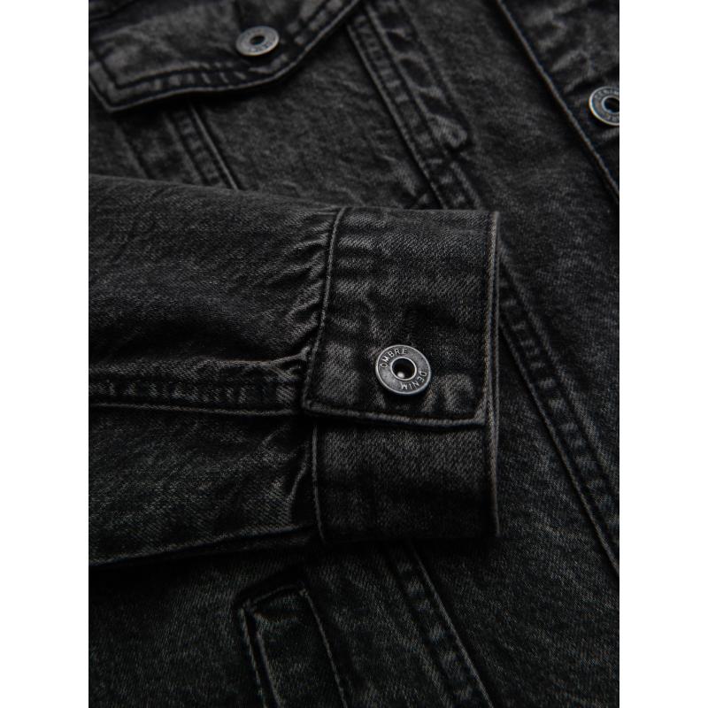 Pánská džínová bunda katana s efektem vyprání – černá V3 OM-JADJ-0219