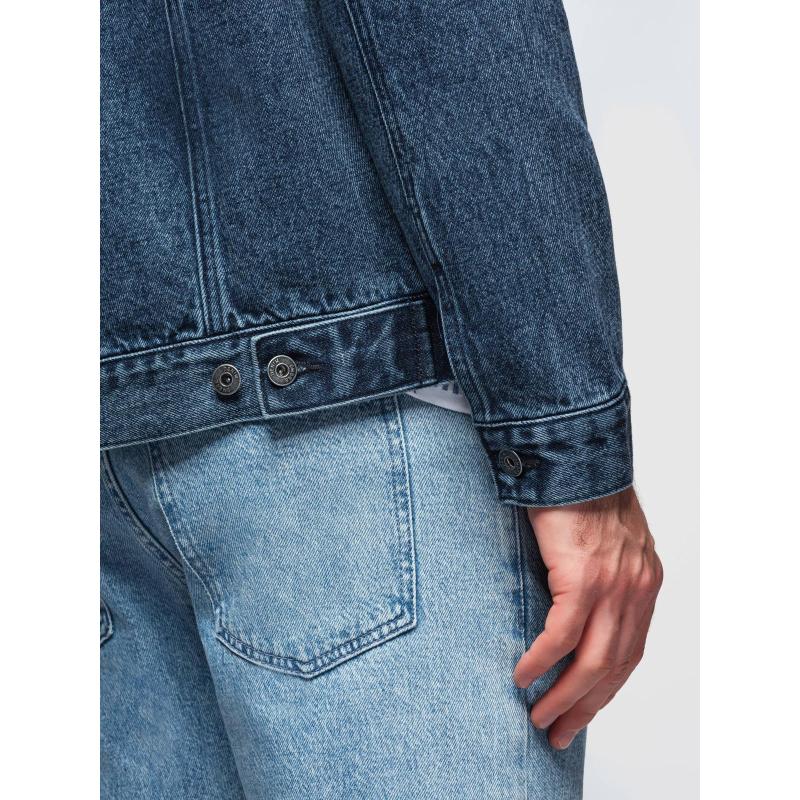 Pánská džínová bunda katana s efektem vyprání – modrá V4 OM-JADJ-0219