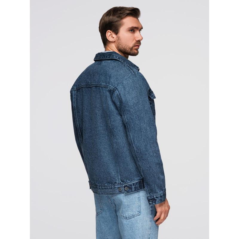 Pánská džínová bunda katana s efektem vyprání – modrá V4 OM-JADJ-0219
