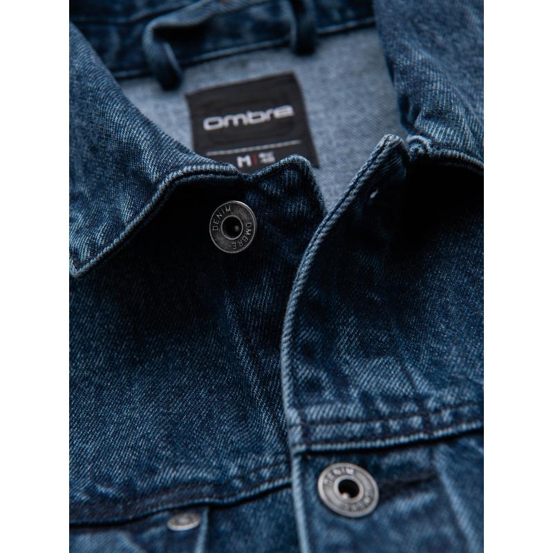 Pánská džínová bunda katana s efektem vyprání – modrá V4 OM-JADJ-0219