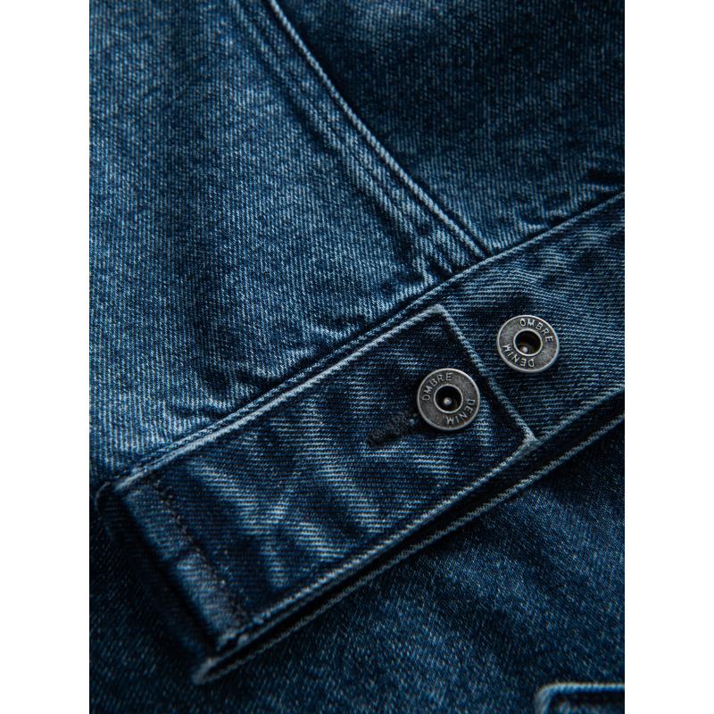 Pánská džínová bunda katana s efektem vyprání – modrá V4 OM-JADJ-0219
