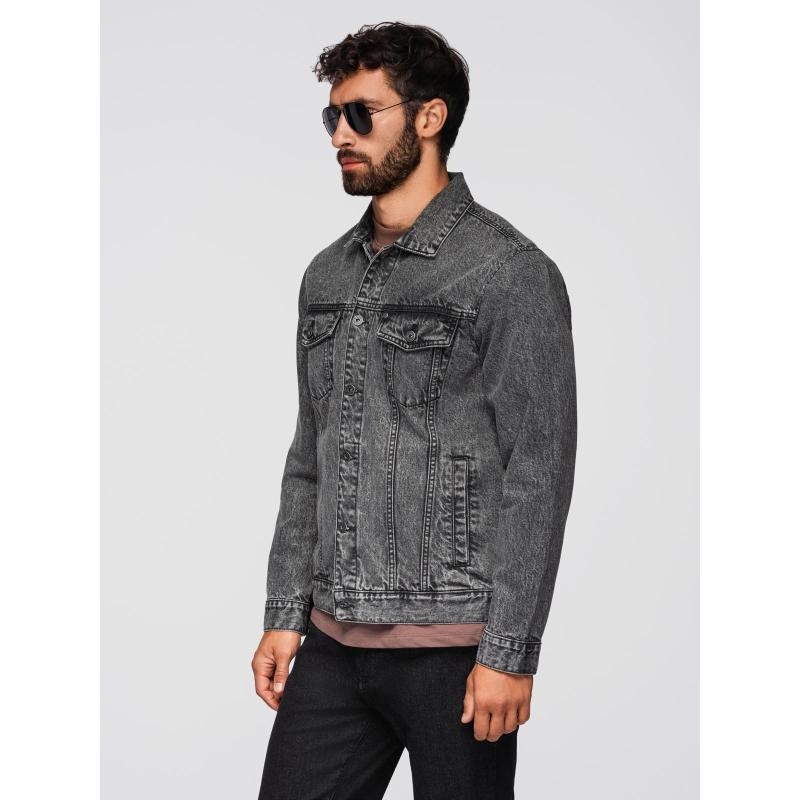Pánská džínová bunda katana s efektem vyprání – černá V3 OM-JADJ-0219