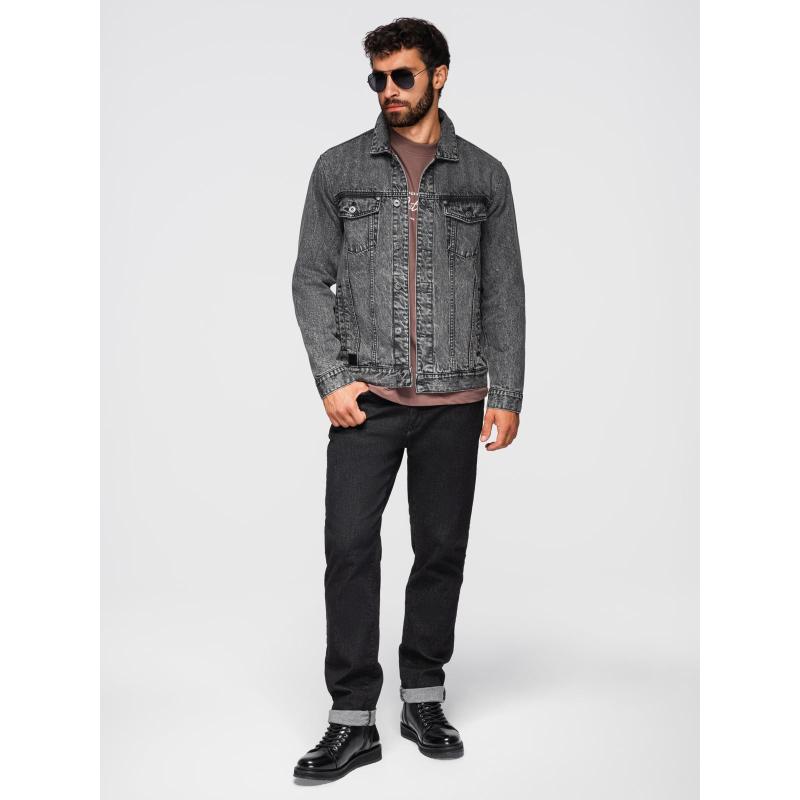 Pánská džínová bunda katana s efektem vyprání – černá V3 OM-JADJ-0219