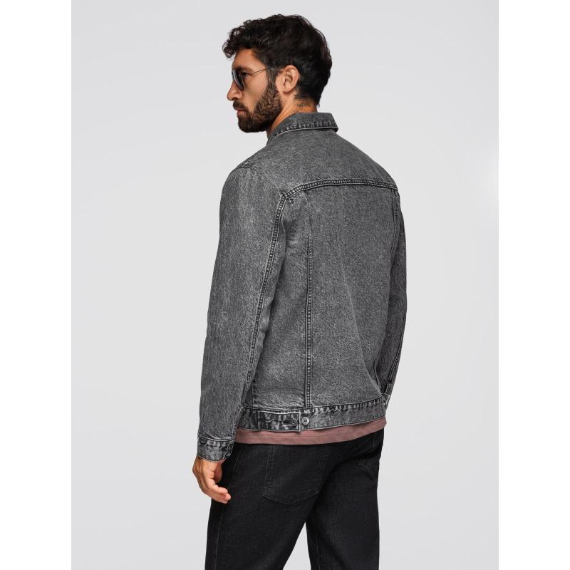 Pánská džínová bunda katana s efektem vyprání – černá V3 OM-JADJ-0219