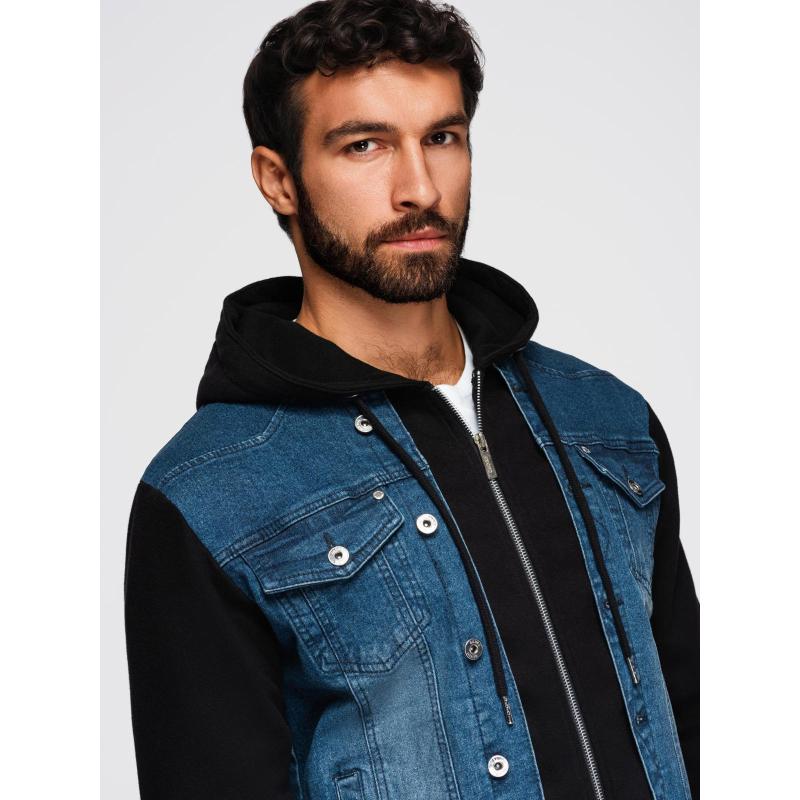 Pánská džínová bunda katana s efektem vyprání – modrá V4 OM-JADJ-0219