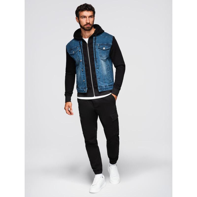 Pánská džínová bunda katana s efektem vyprání – modrá V4 OM-JADJ-0219