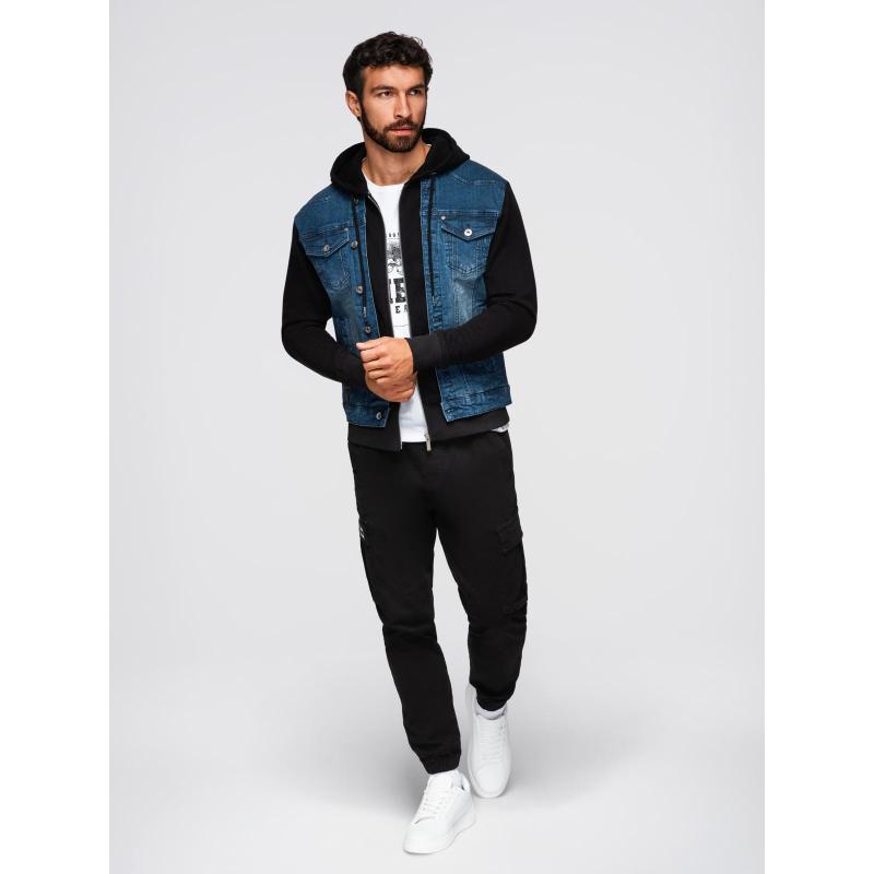Pánská džínová bunda katana s efektem vyprání – modrá V4 OM-JADJ-0219