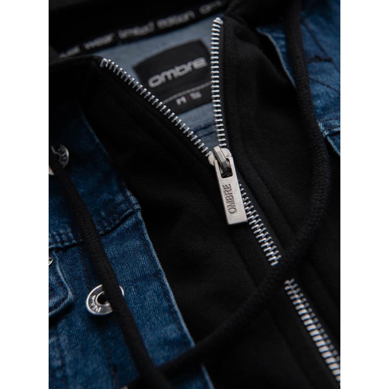Pánská džínová bunda katana s efektem vyprání – modrá V4 OM-JADJ-0219