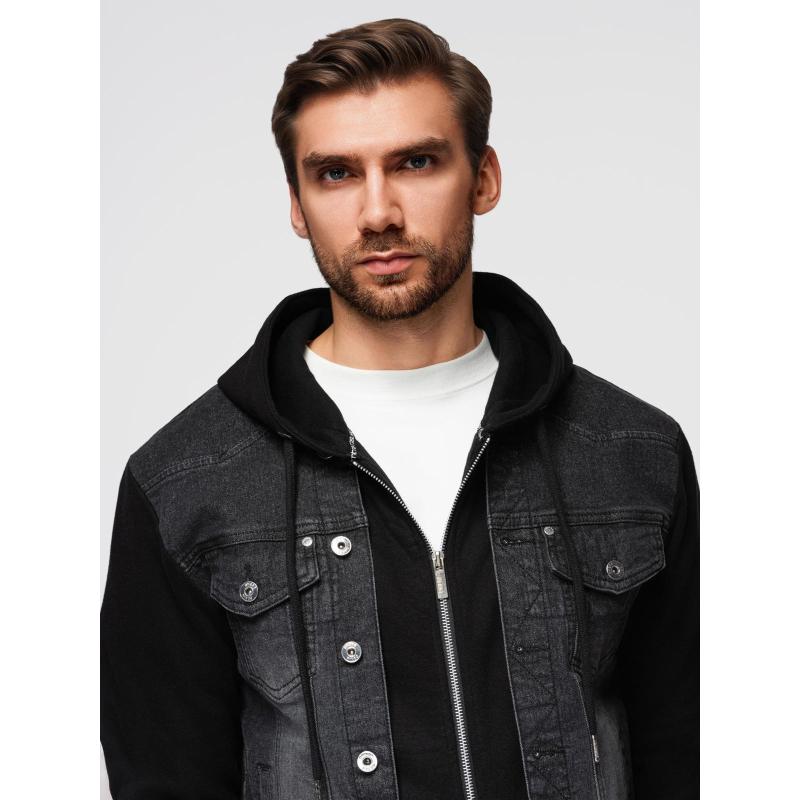 Pánská džínová bunda katana s efektem vyprání – grafitová V5 OM-JADJ-0219