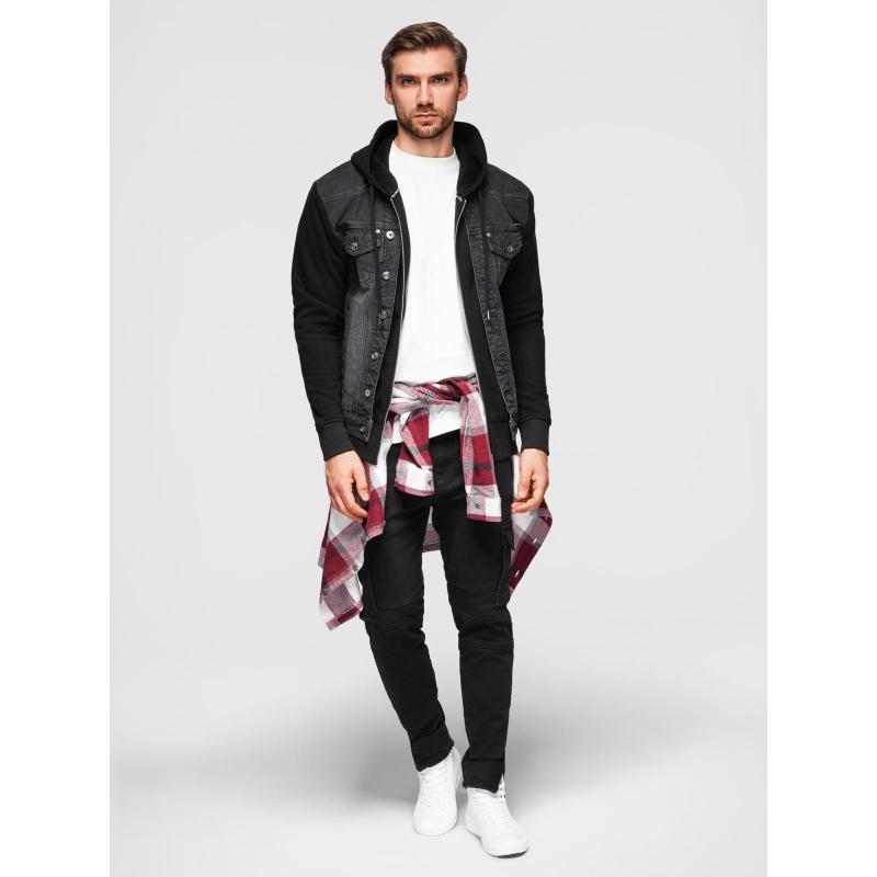 Pánská džínová bunda katana s efektem vyprání – grafitová V5 OM-JADJ-0219