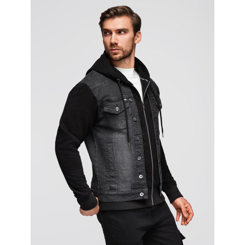 Pánská džínová bunda katana s efektem vyprání – grafitová V5 OM-JADJ-0219