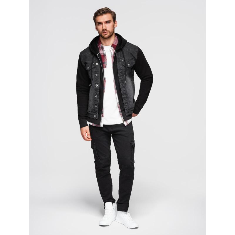 Pánská džínová bunda katana s efektem vyprání – grafitová V5 OM-JADJ-0219