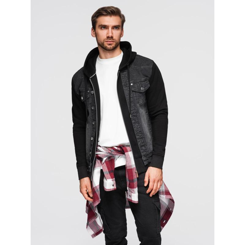Pánská džínová bunda katana s efektem vyprání – grafitová V5 OM-JADJ-0219
