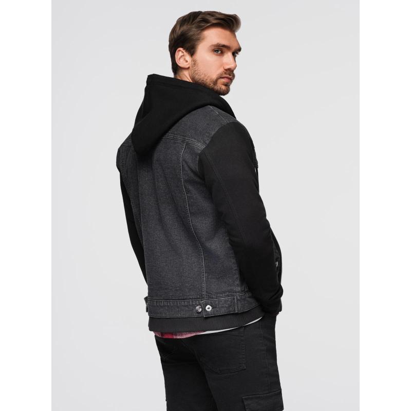 Pánská džínová bunda katana s efektem vyprání – grafitová V5 OM-JADJ-0219