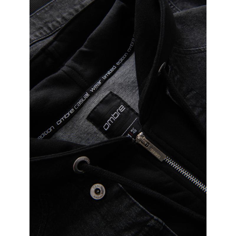 Pánská džínová bunda katana s efektem vyprání – grafitová V5 OM-JADJ-0219