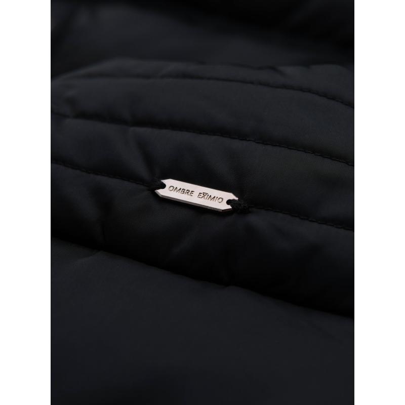 Pánská džínová bunda s pletenými rukávy a kapucí – modro-černá V2 OM-JADJ-0220