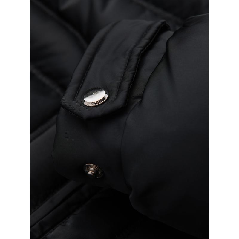 Pánská džínová bunda s pletenými rukávy a kapucí – modro-černá V2 OM-JADJ-0220