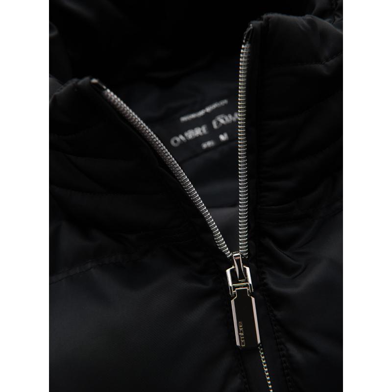 Pánská džínová bunda s pletenými rukávy a kapucí – modro-černá V2 OM-JADJ-0220