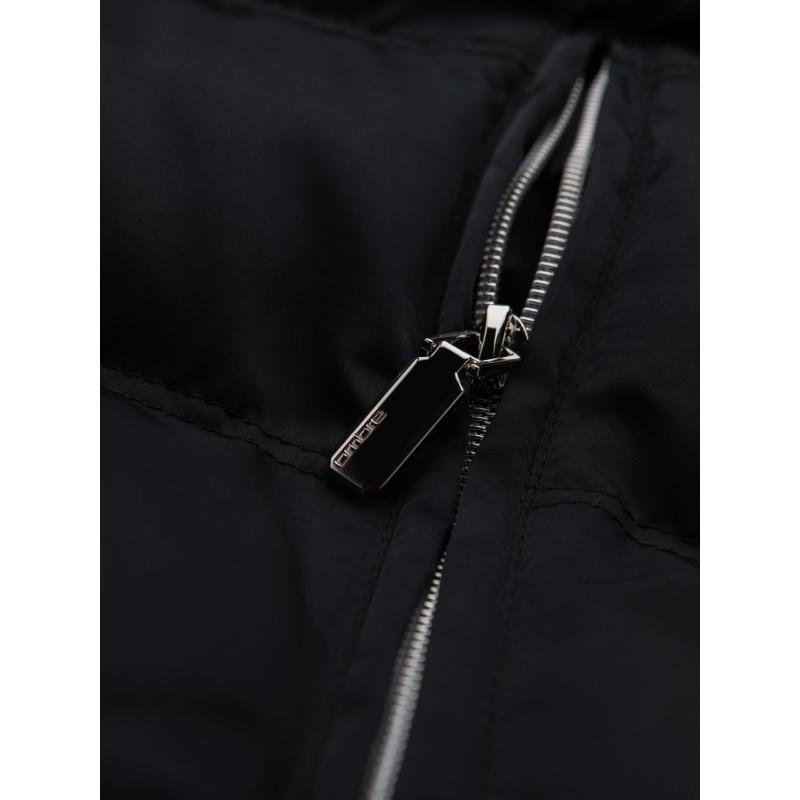 Pánská džínová bunda s pletenými rukávy a kapucí – modro-černá V2 OM-JADJ-0220