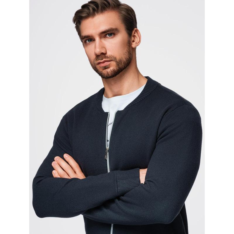 Sima férfi pulóver cipzárral – sötétkék V1 OM-SWZS-0146