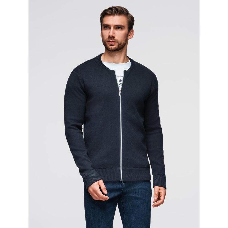 Sima férfi pulóver cipzárral – sötétkék V1 OM-SWZS-0146