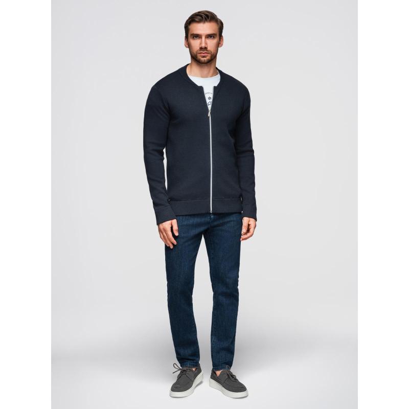 Sima férfi pulóver cipzárral – sötétkék V1 OM-SWZS-0146