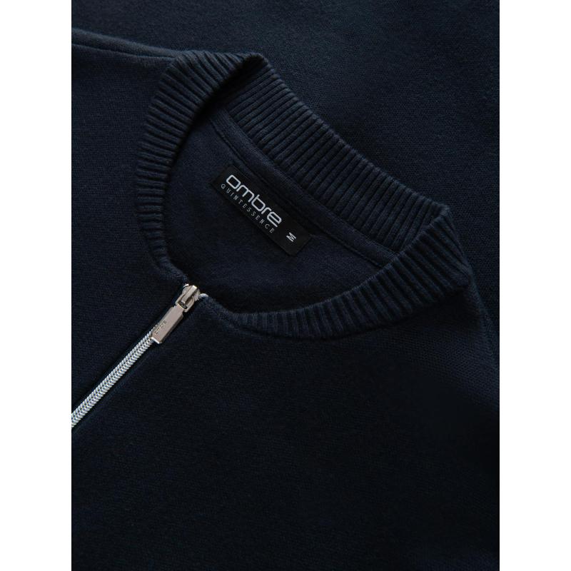 Sima férfi pulóver cipzárral – sötétkék V1 OM-SWZS-0146