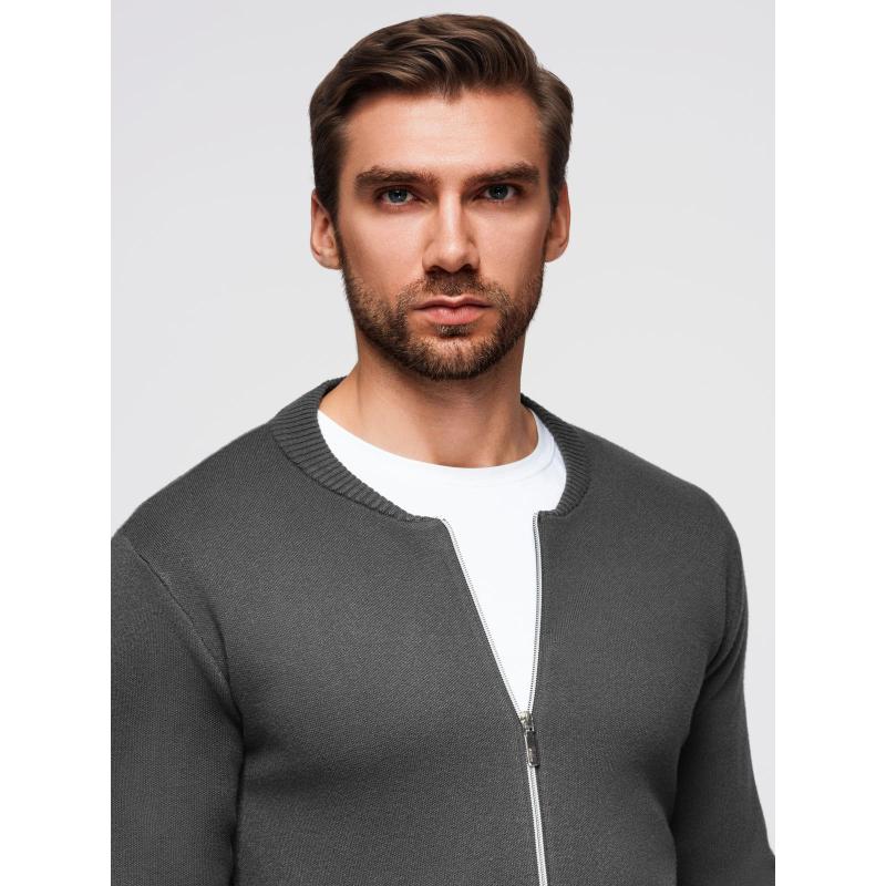 Sima férfi pulóver cipzárral – grafit V2 OM-SWZS-0146