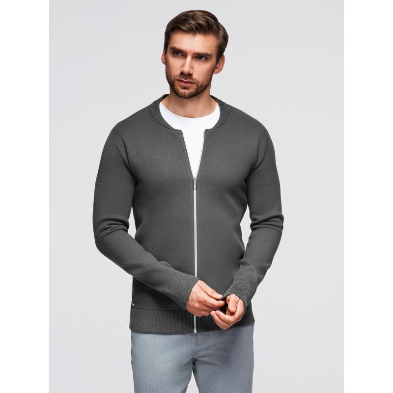 Sima férfi pulóver cipzárral – grafit V2 OM-SWZS-0146