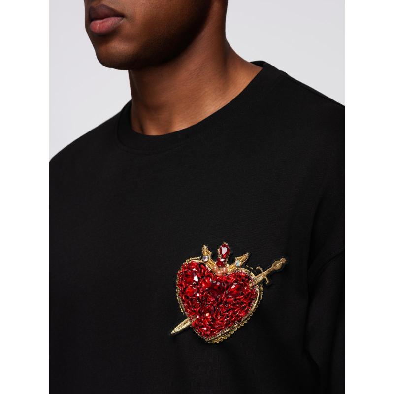 Pánské bavlněné tričko s aplikací šperků na hrudi – černé V1 OM-TSCT-0290