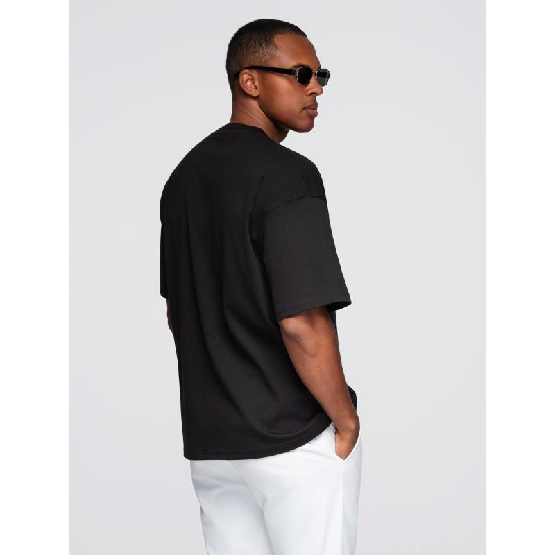 Pánské bavlněné tričko s aplikací šperků na hrudi – černé V1 OM-TSCT-0290