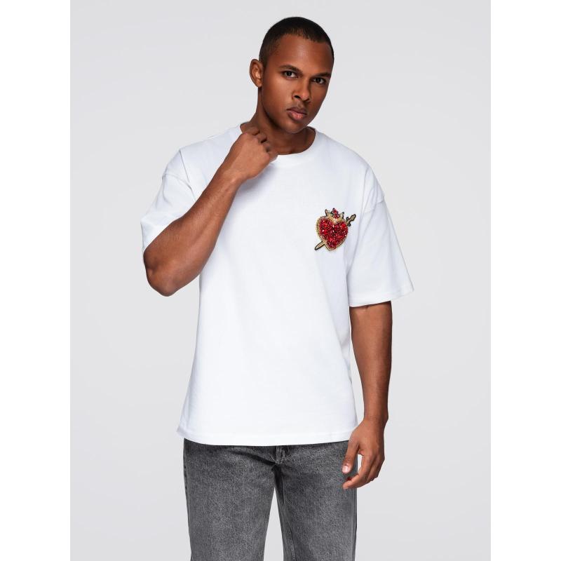 Férfi póló mosott hatású anyaggal és gombokkal a nyakkivágásnál – olíva V4 OM-TSWT-0150