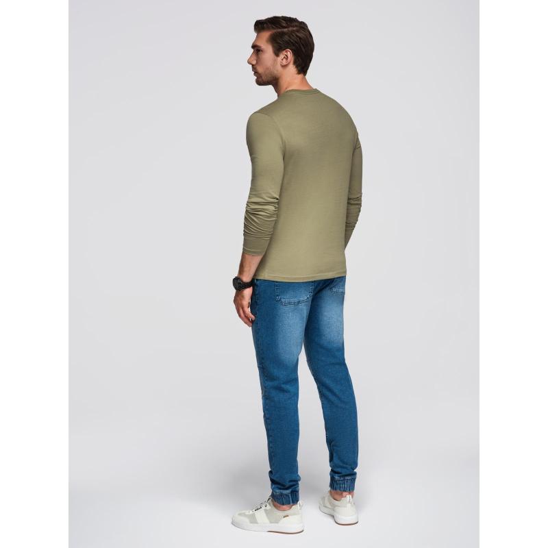 Pánské tričko s dlouhým rukávem s městským potiskem – olivově zelené V1 OM-LSPT-0131